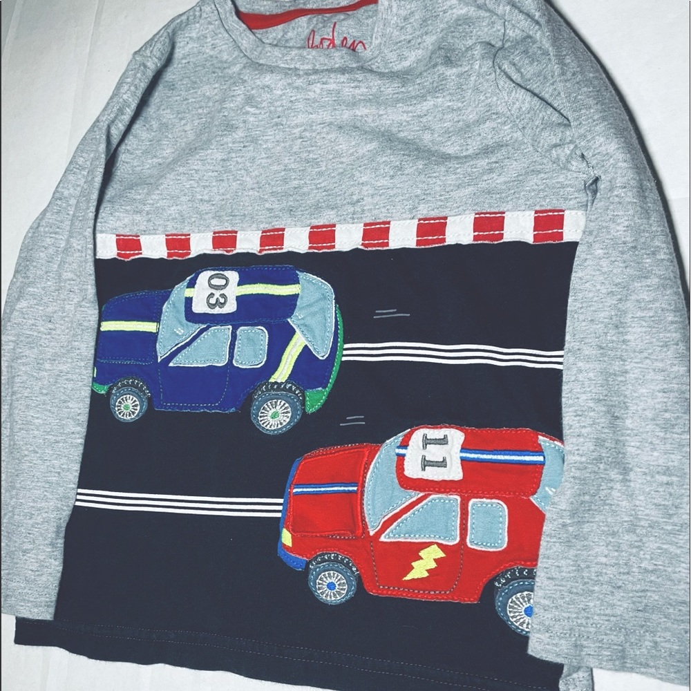Mini Boden long sleeve Embroidered Cars on Road racing size 4-5 years